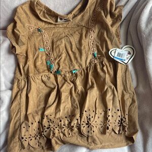 Belle Du Jour Brown Kids Top with Turquoise Accents